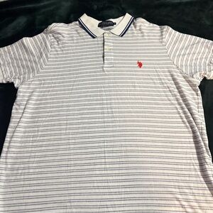 U.S. Polo Assn. White and Blue Striped Polo Shirt